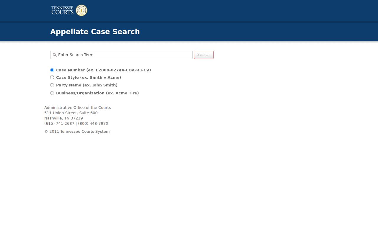 Humphreys County case search fields in Tennessee Public Case History