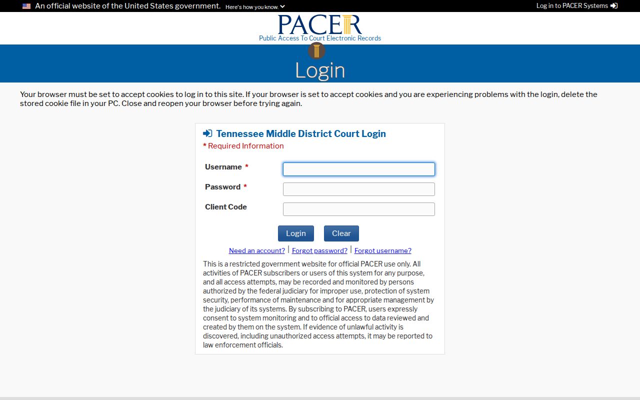 New Johnsonville court docket comparison with federal PACER and CM ECF access