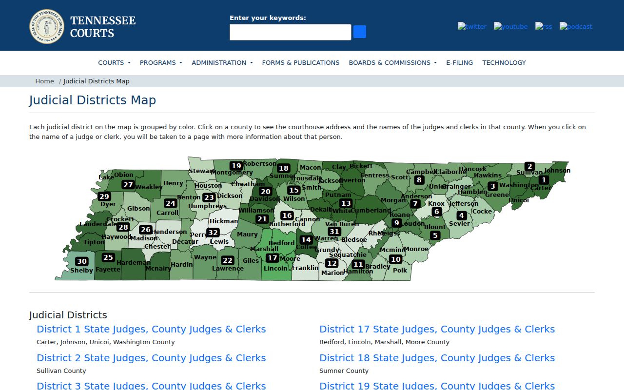 Humphreys County court docket map of the 23rd Judicial District