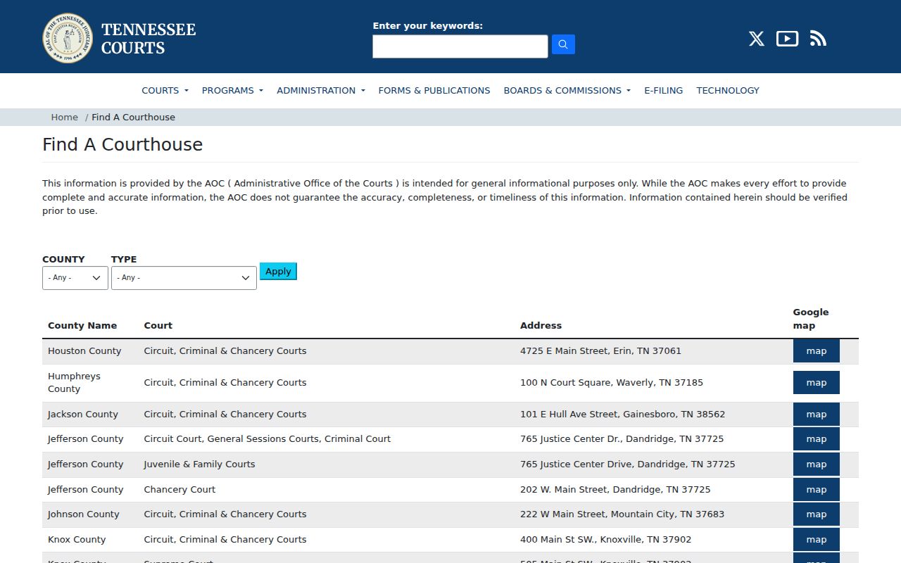 Humphreys County court docket AOC courthouse listing