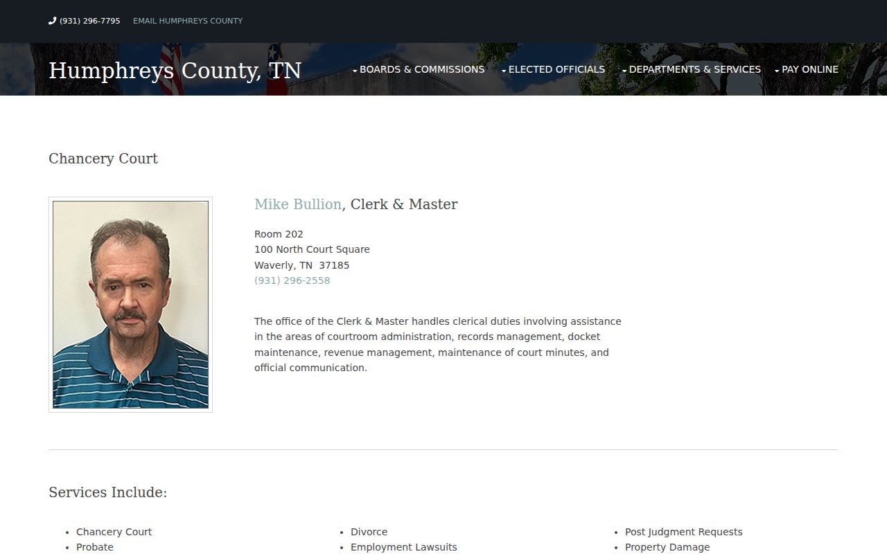 Humphreys County court docket Chancery Clerk and Master source