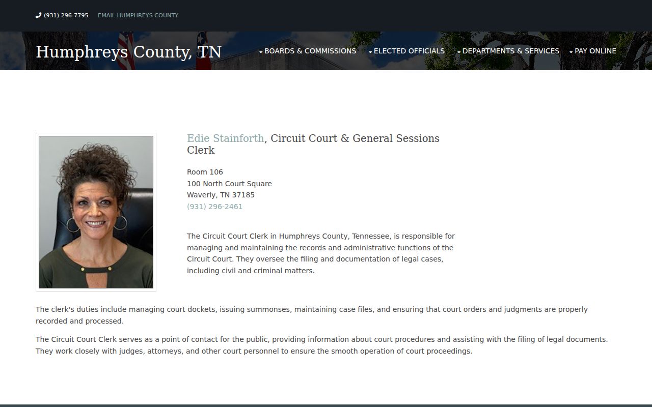 Humphreys County court docket Circuit Clerk office details